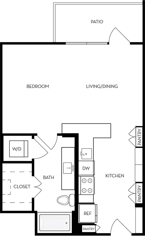 Floor plan for studio, 1 bath, 589 sqft